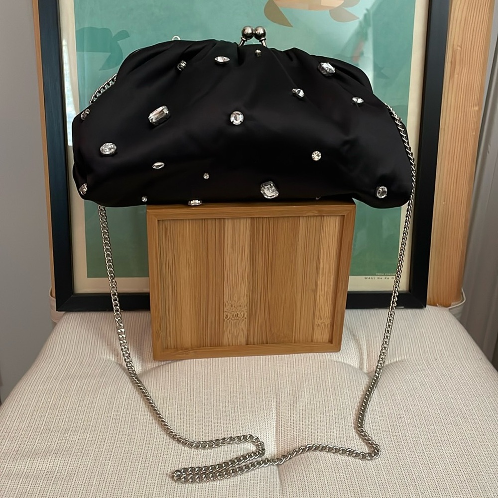 J. Crew Factory Satin rhinestone clutch with Chain Strap